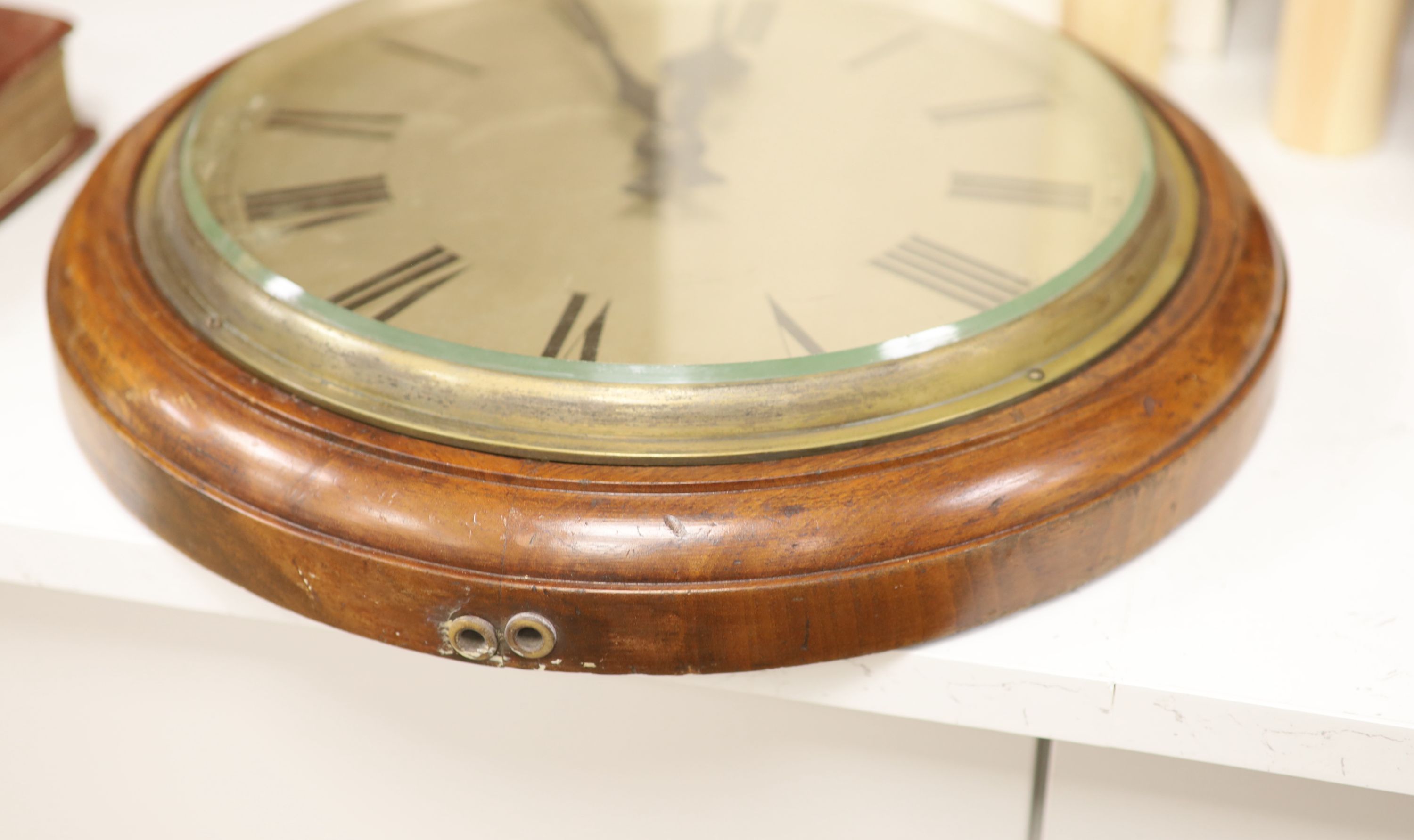 A mahogany cased electric dial slave wall timepiece, probably Synchronome, 38cm diameter